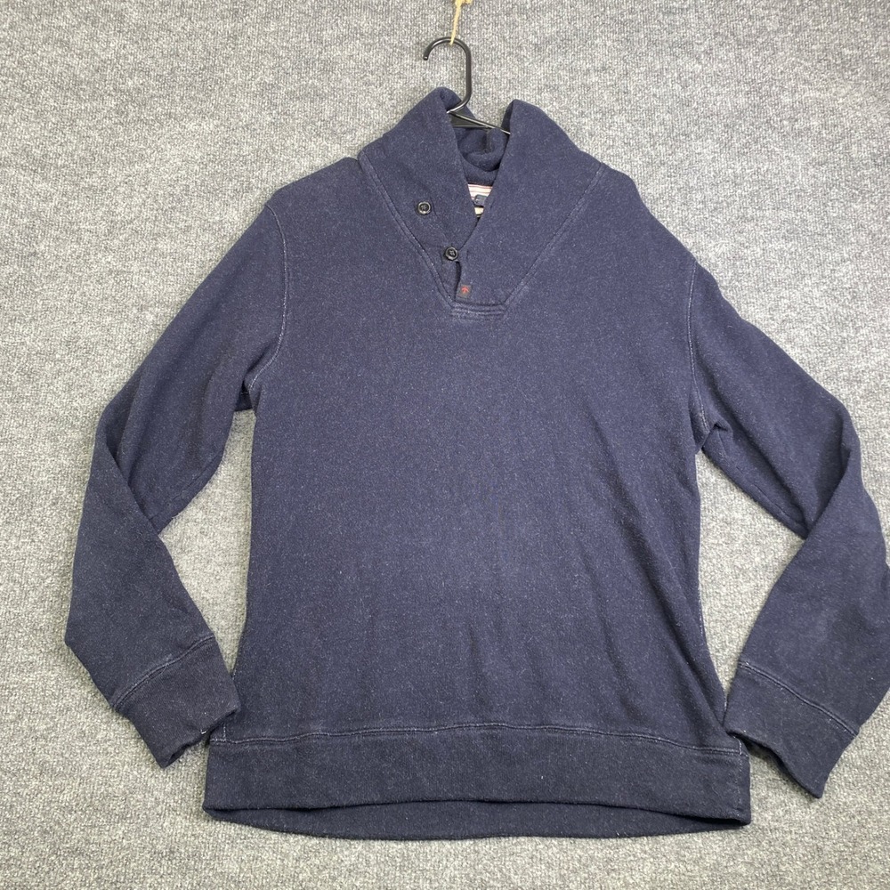 Relwen Mens Shawl Collar Button Sweatshirt Navy Blue French Terry Pullover M